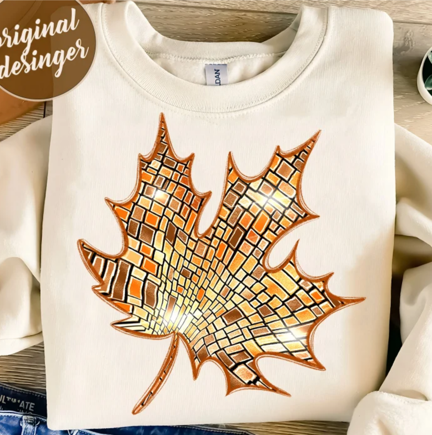 LEAF FALL DISCO BALL GOLD DTF TRANSFER PRINT TO ORDER 664