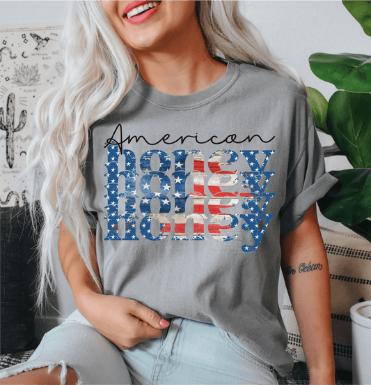American Honey Honey Honey RED WHITE and BLUE stars vintage size ADULT DTF TRANSFERPRINT TO ORDER - Do it yourself Transfers