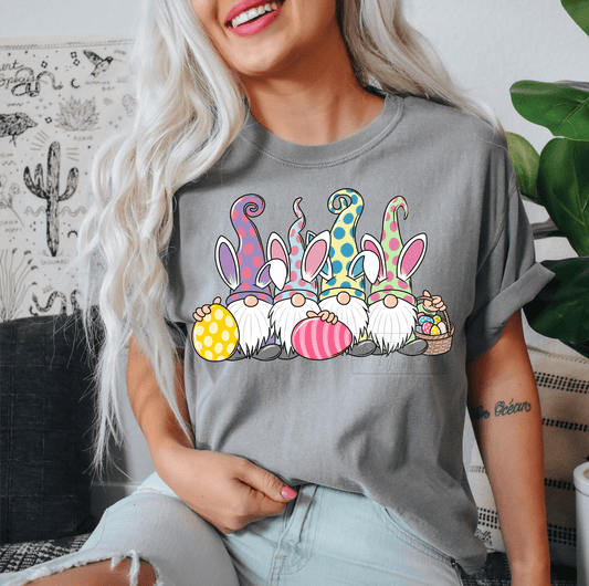 Gnomes Easter eggs bunny polka dots basket size ADULT DTF TRANSFERPRINT TO ORDER - Do it yourself Transfers
