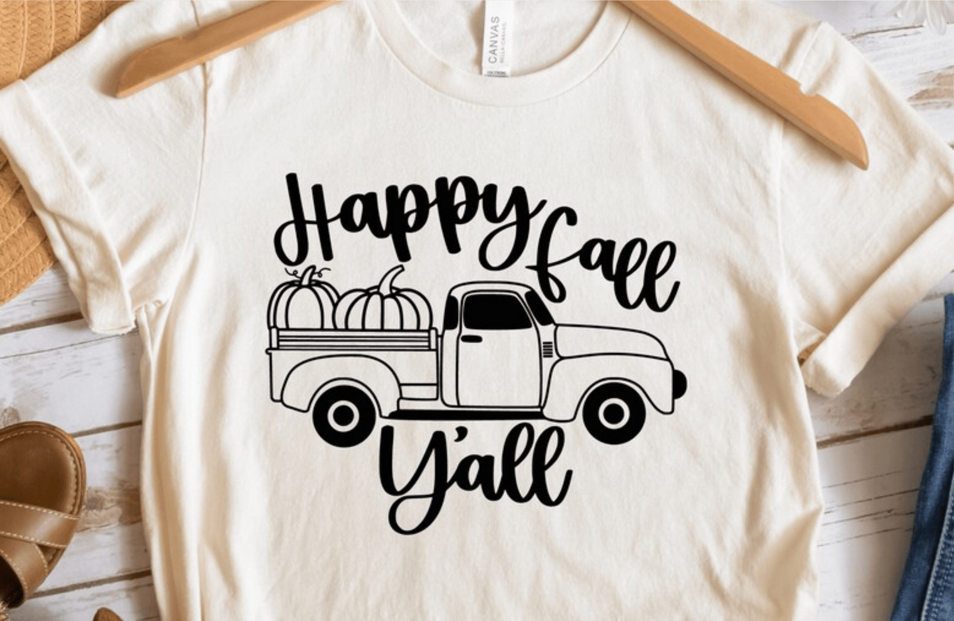 Happy Fall y'all truck pumpkins SINGLE COLOR BLACK size ADULT DTF TRANSFERPRINT TO ORDER - Do it yourself Transfers