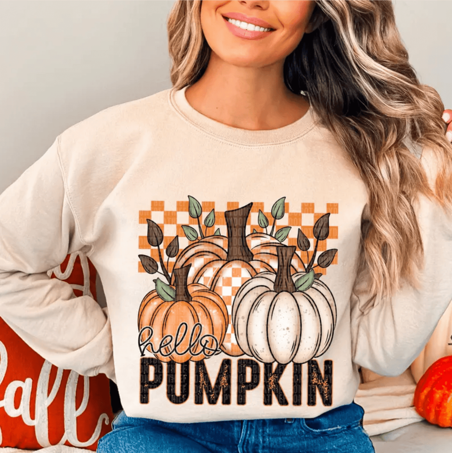 Hello Pumpkin fall checked Pumpkin DTF size ADULT DTF TRANSFER PRINT TO ORDER - Do it yourself Transfers