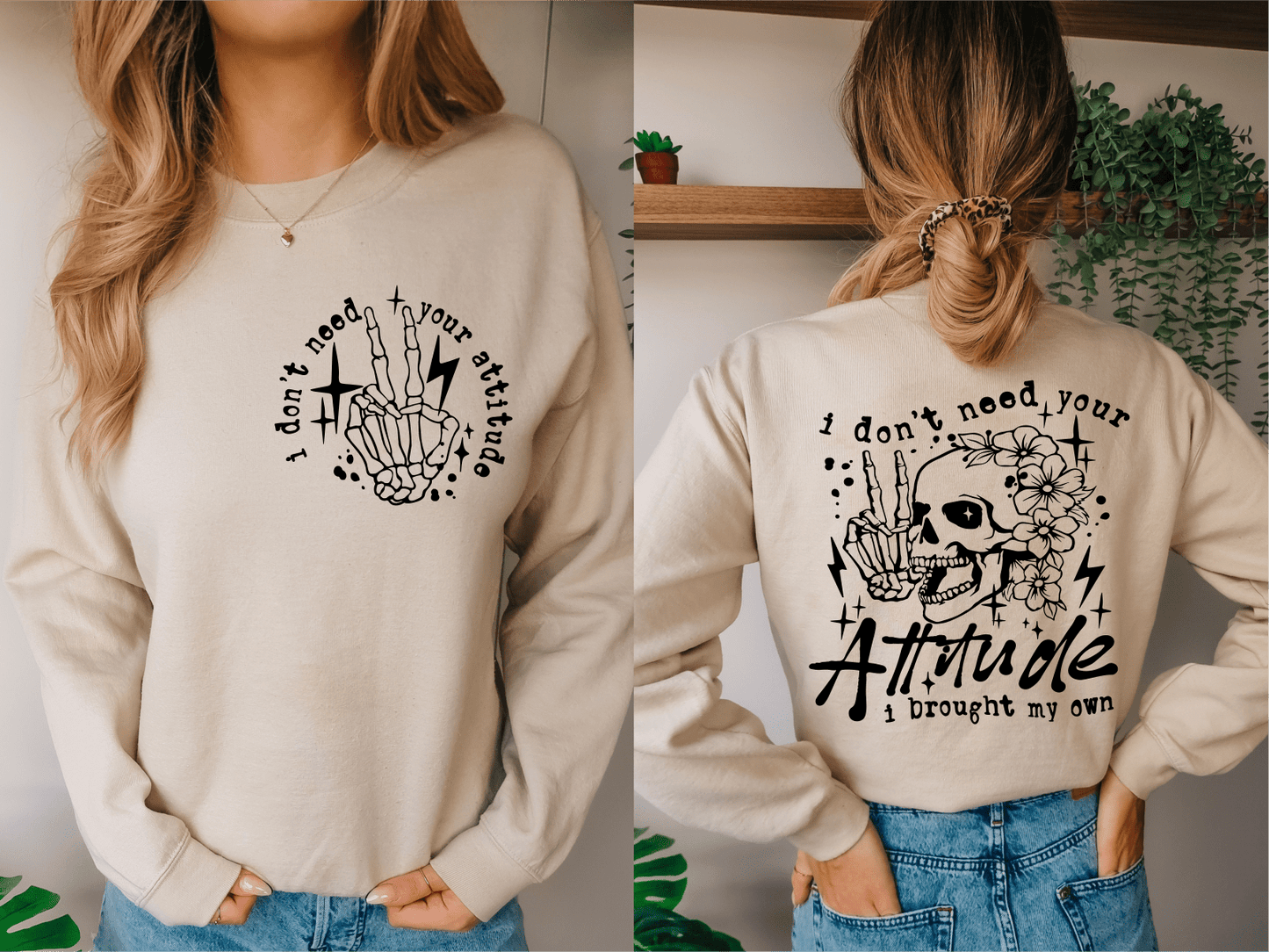 I don't need your attitude I brought my own skull flowers SINGLE COLOR BLACK DTF TRANSFERS PRINT TO ORDER - Do it yourself Transfers