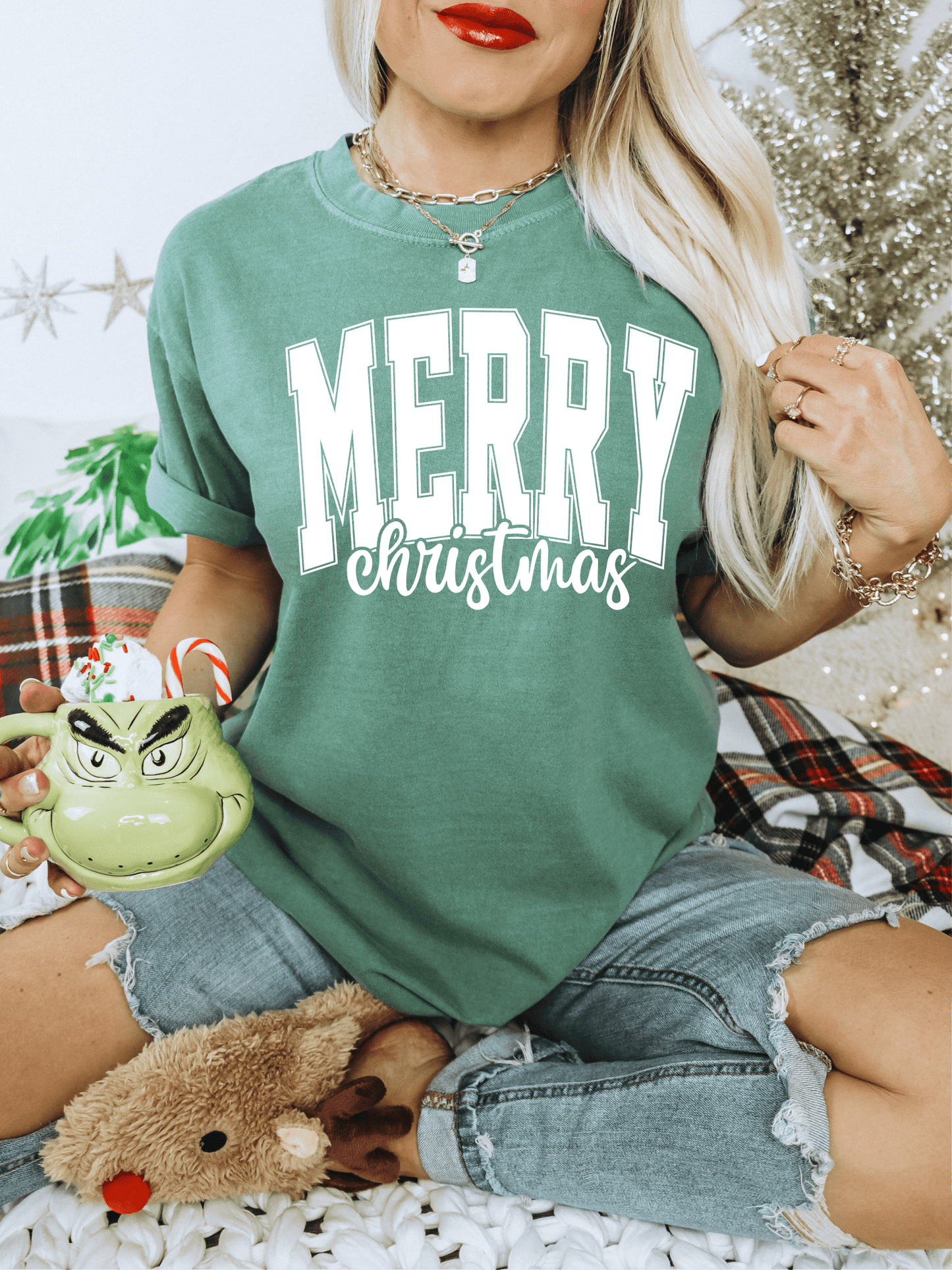 MERRY CHRISTMAS SINGLE COLOR WHITE size ADULT DTF TRANSFERPRINT TO ORDER - Do it yourself Transfers