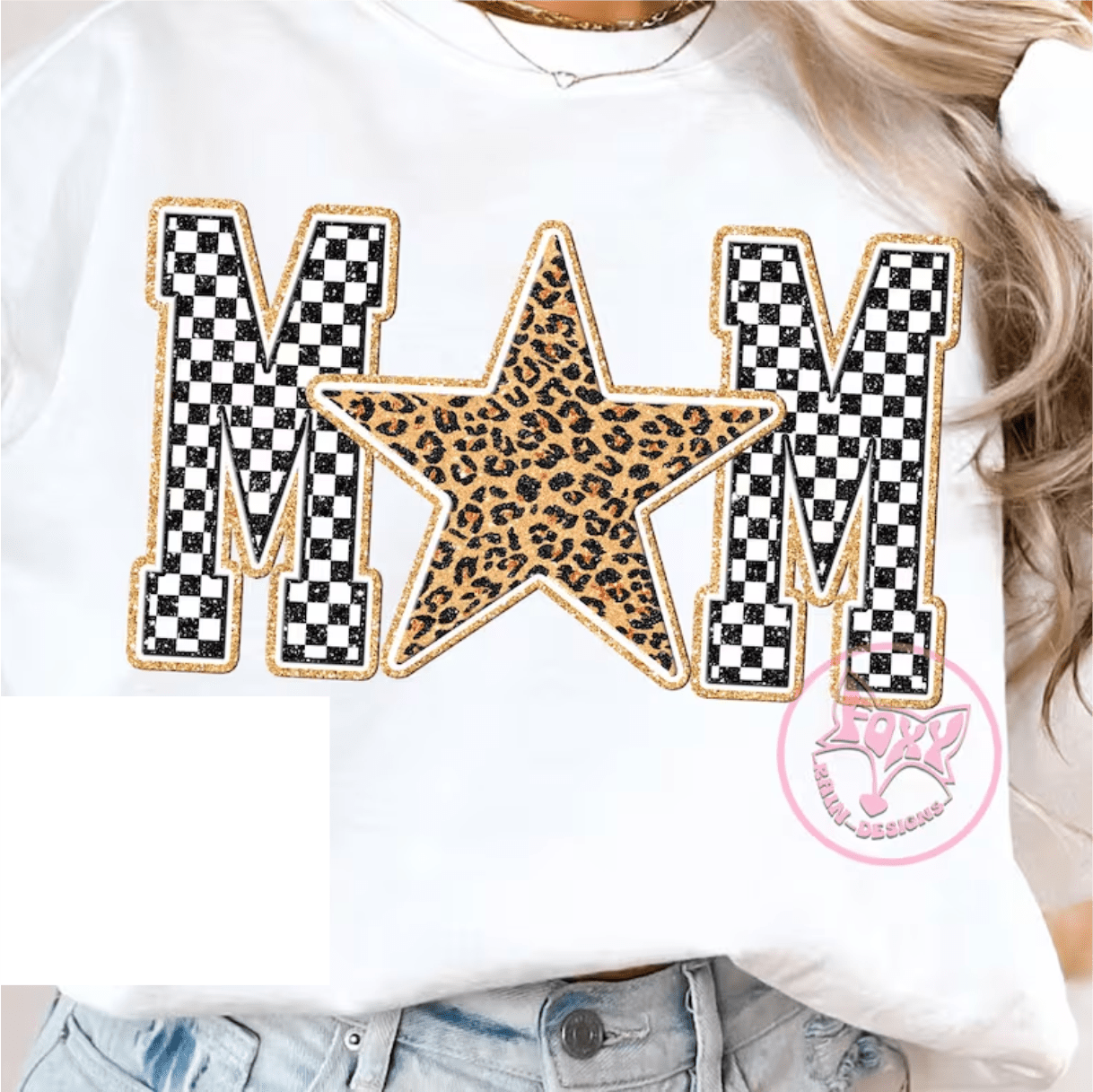 MOM checkered star gold DTF TRANSFER PRINT TO ORDER 691 - Do it yourself Transfers