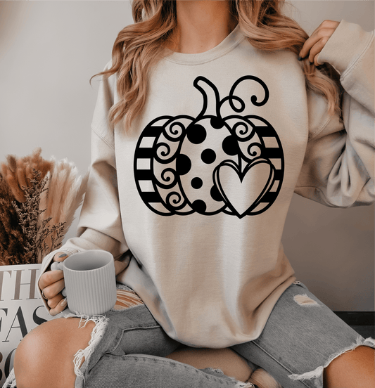PUMPKIN polka dot heart stripes SINGLE COLOR BLACK size ADULT 10.2X11.6 DTF TRANSFERPRINT TO ORDER - Do it yourself Transfers