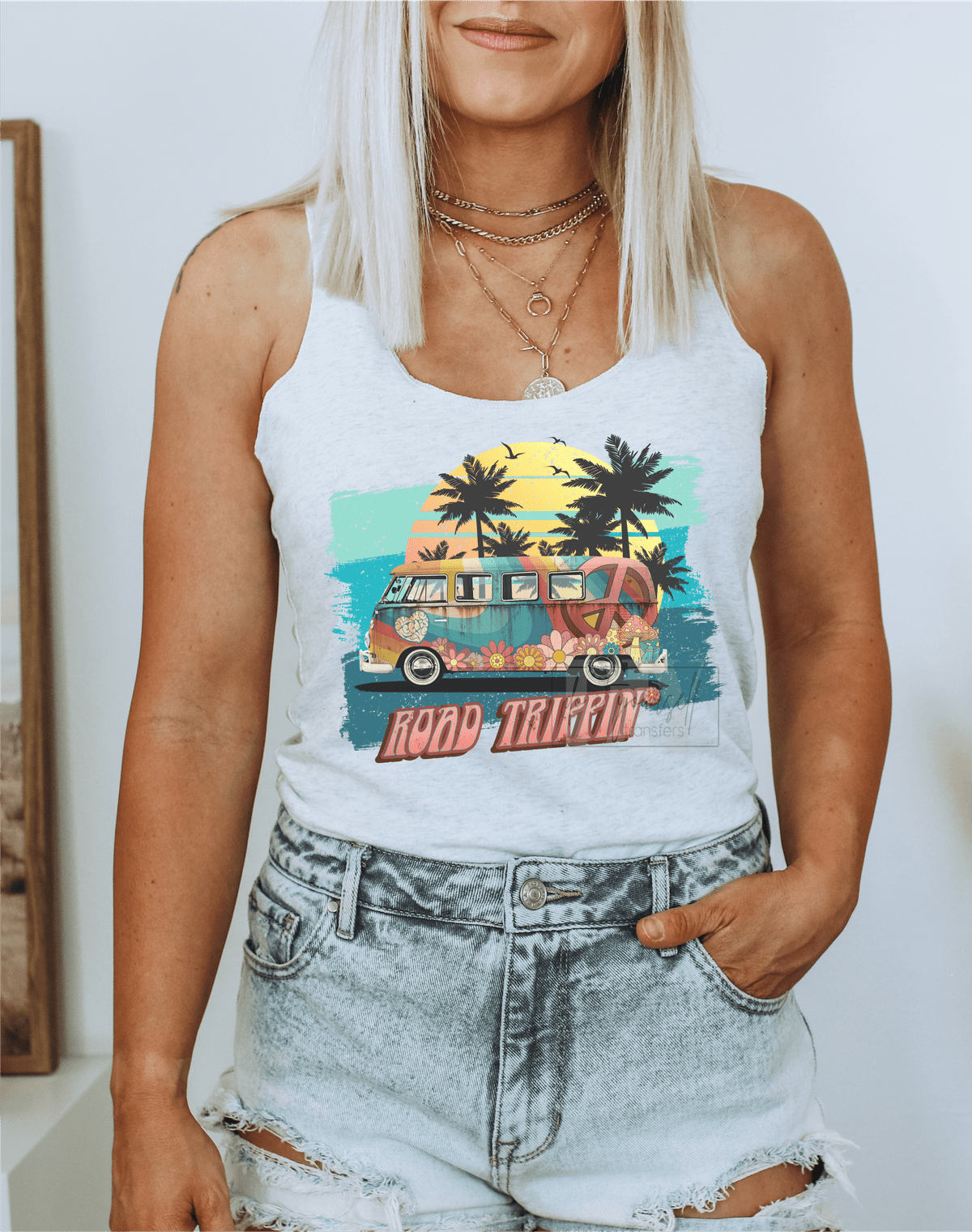 Road Trippin' Beach Summer peace sign hippie size ADULT 11.6x9.6 DTF TRANSFERPRINT TO ORDER - Do it yourself Transfers