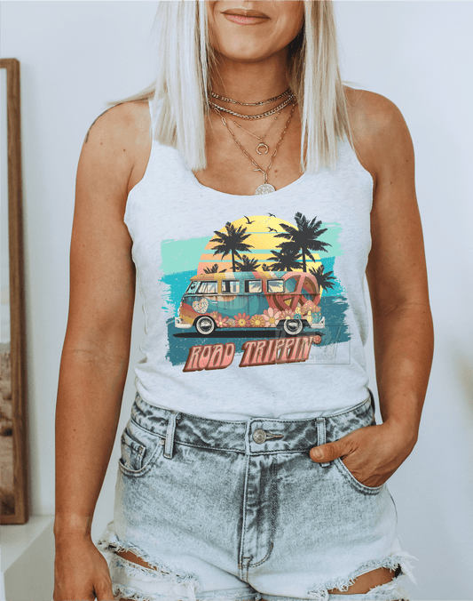 Road Trippin' Beach Summer peace sign hippie size ADULT 11.6x9.6 DTF TRANSFERPRINT TO ORDER - Do it yourself Transfers