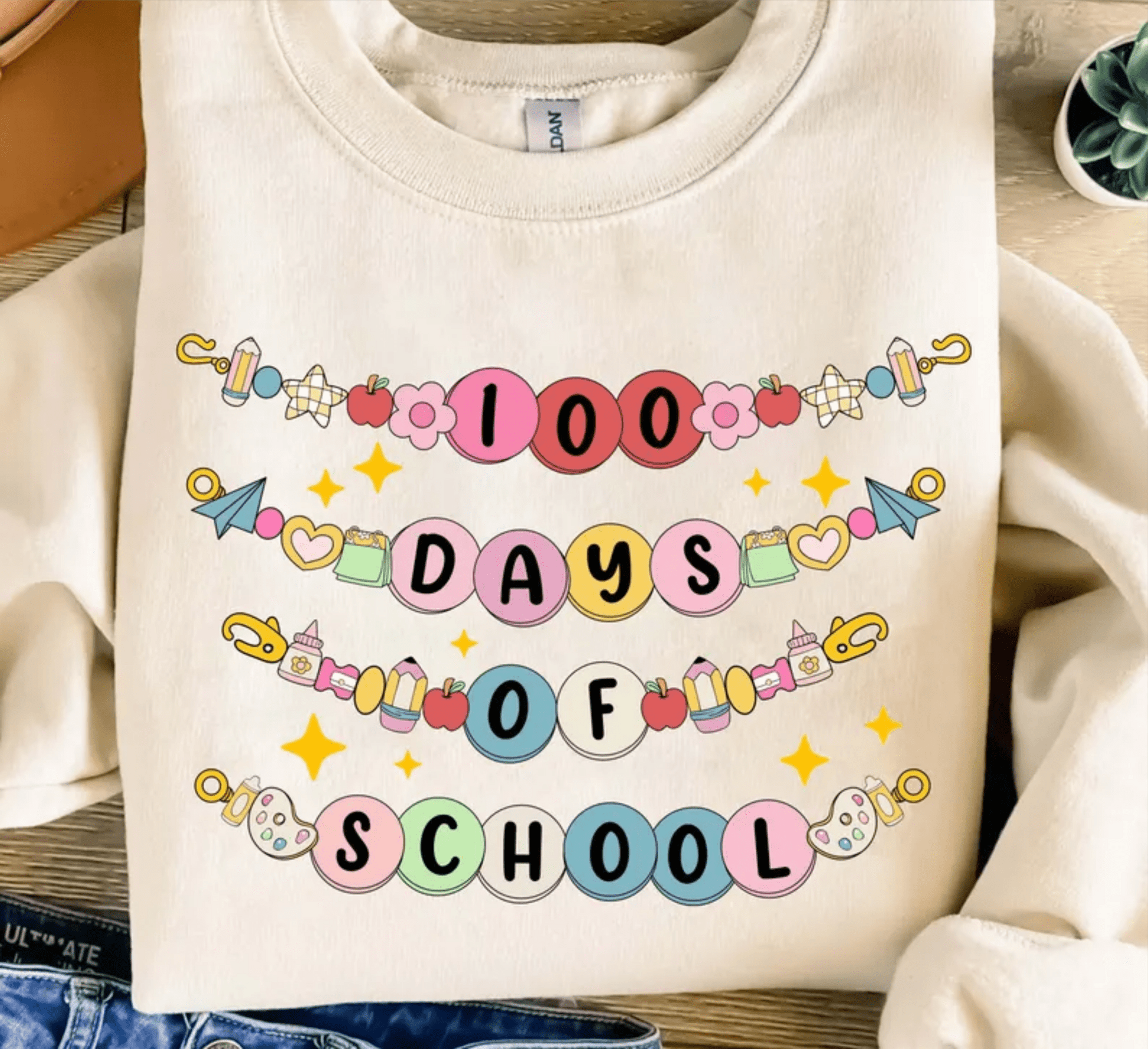 RTS 100 DAYS OF SCHOOL BRACELETS CHARMS DTF DIRECT TO FILM transfers size ADULT 10X12. 20 - Q - Do it yourself Transfers