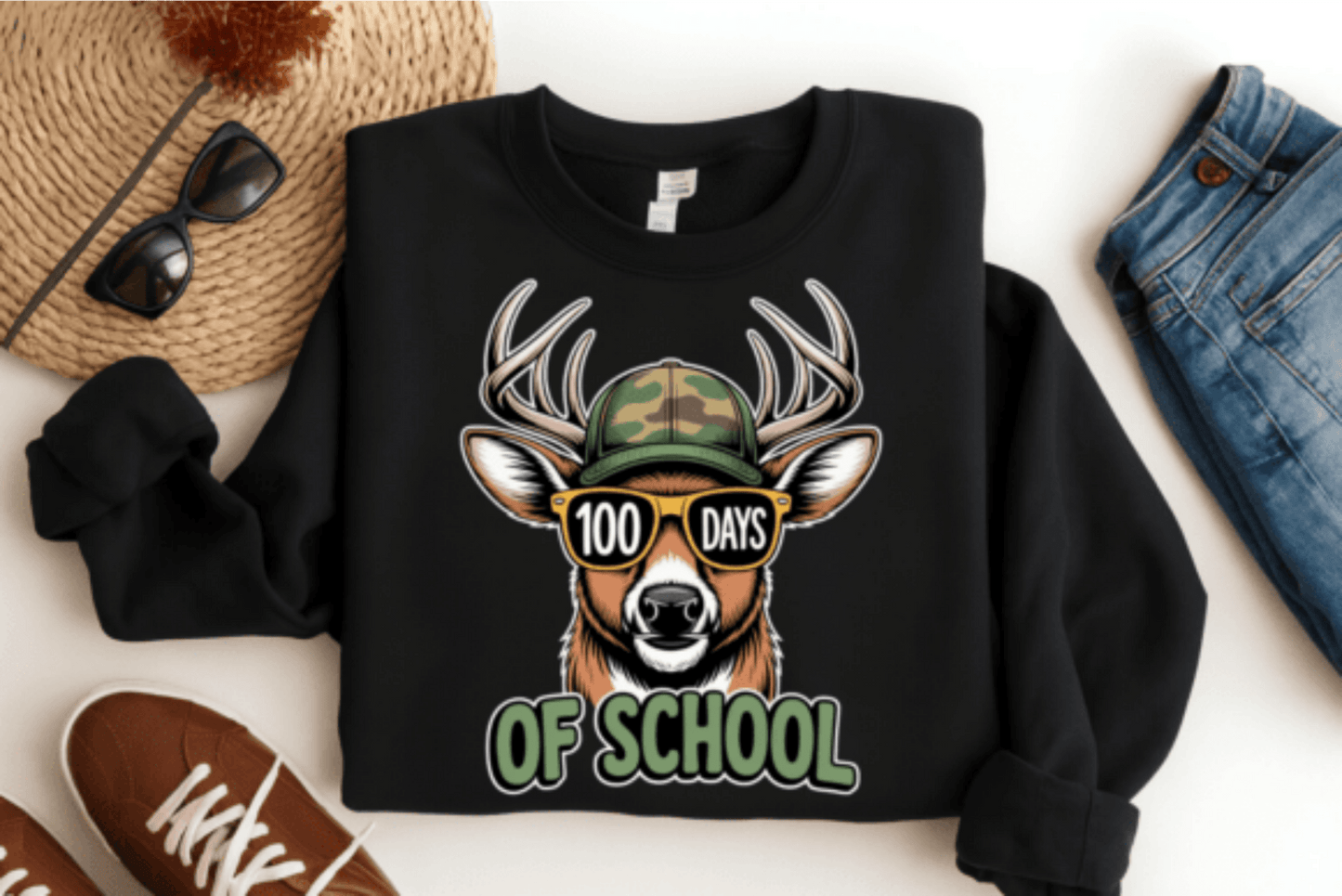 RTS 100 DAYS OF SCHOOL DEER CAMO DTF DIRECT TO FILM transfers KIDS 9X7 - Do it yourself Transfers