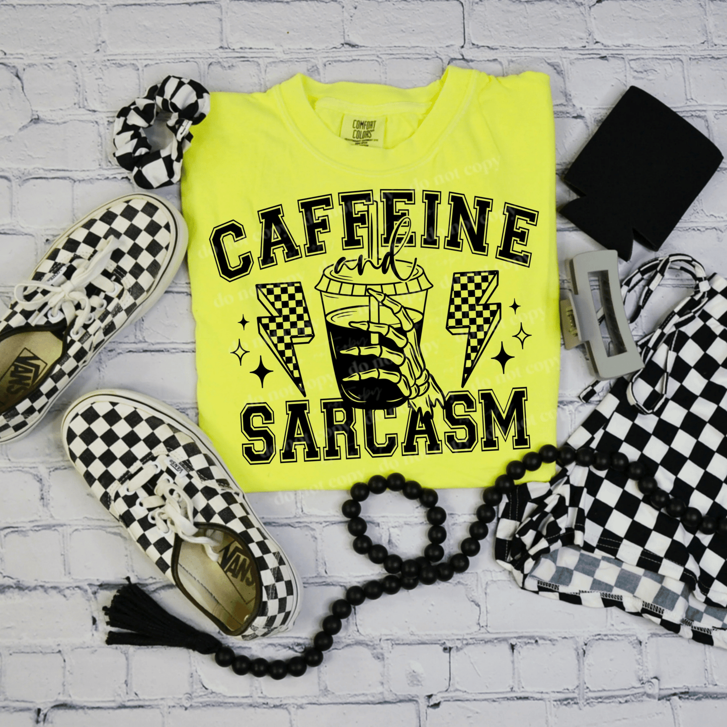 RTS CAFFEINE AND SARCASM SINGLE COLOR BLACK Screen Print transfers size ADULT 10X12 - Do it yourself Transfers