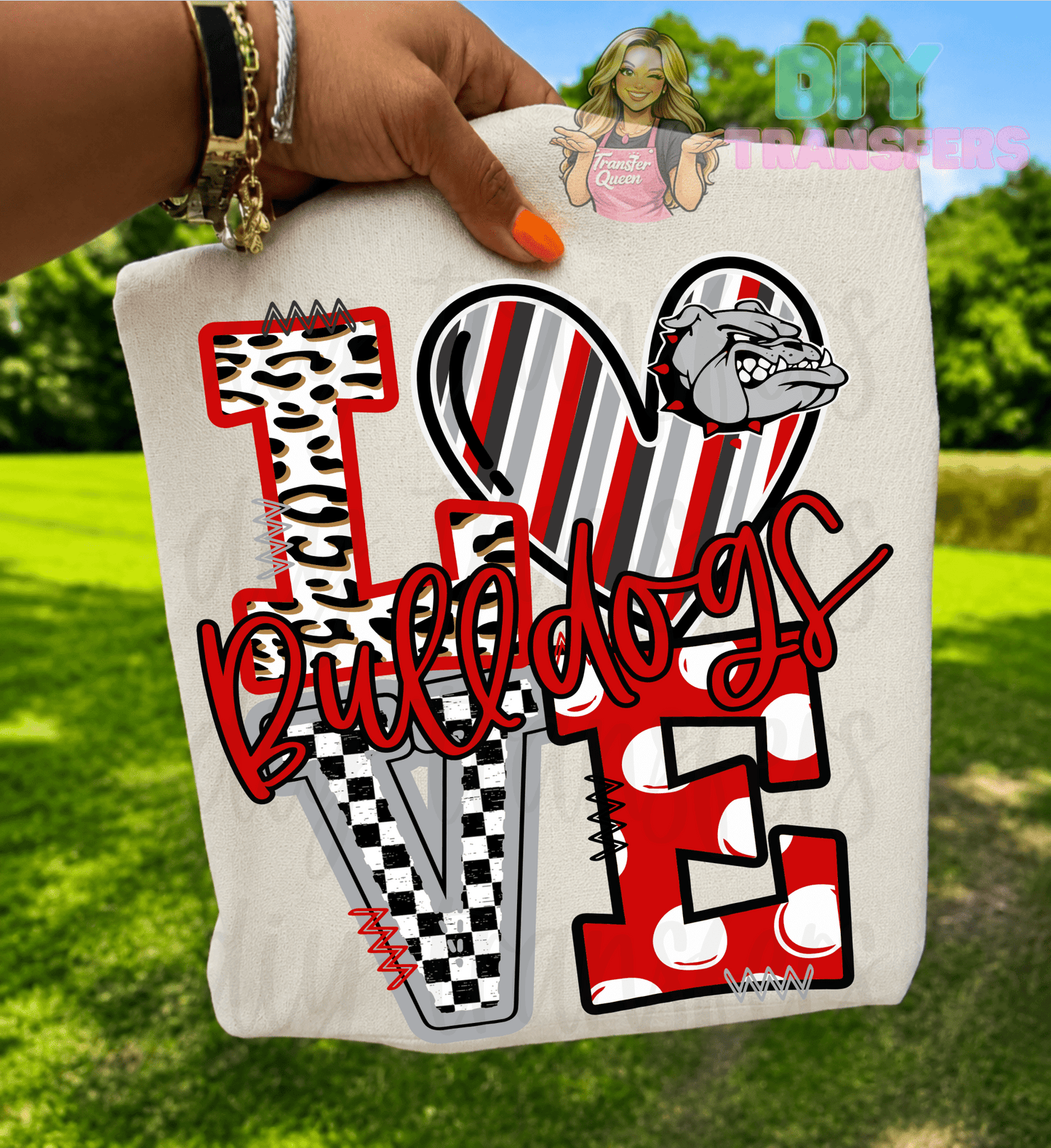 RTS LOVE BULLDOGS RED BLACK DTF DIRECT TO FILM transfers ADULT 10X11.5 - Do it yourself Transfers