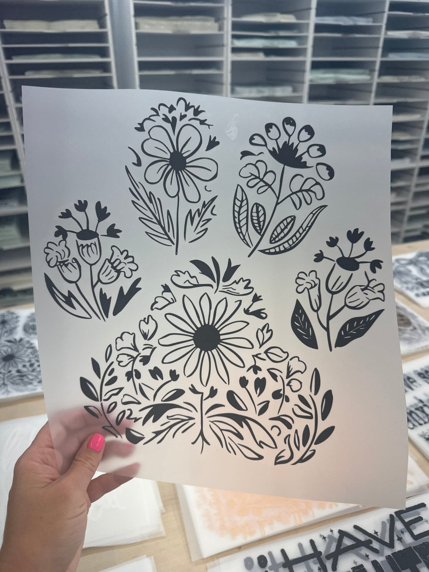 RTS PAW PRINT FLORAL FLOWERS SINGLE COLOR BLACK DTF DIRECT TO FILM transfers ADULT 10X12 - Do it yourself Transfers