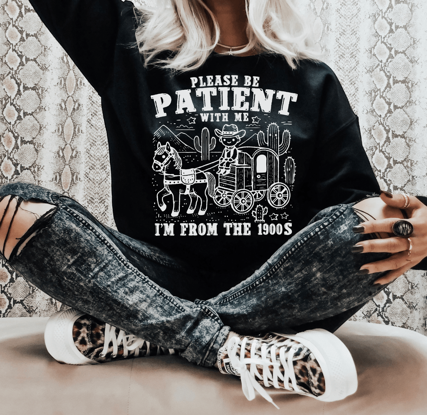 RTS Please be patient with me I'm from the 1900s SINGLE COLOR WHITE Screen Print transfers size ADULT 10X12 15 - C - Do it yourself Transfers