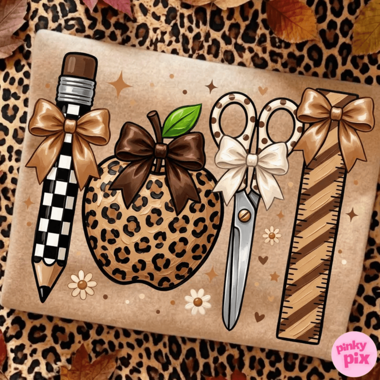 RTS SCHOOL PENCIL APPLE RULERS LEOPARD DTF DIRECT TO FILM transfers ADULT 10X11.5 - Do it yourself Transfers