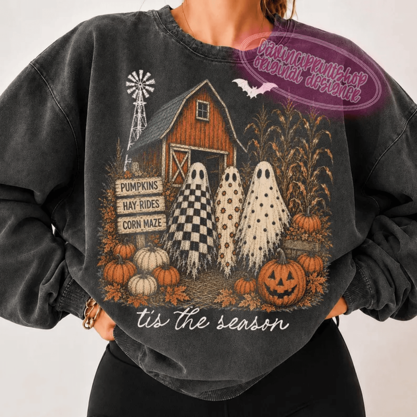 RTS TIS THE SEASON GHOST BARN DTF DIRECT TO FILM transfers ADULT 10X11.5 - Do it yourself Transfers