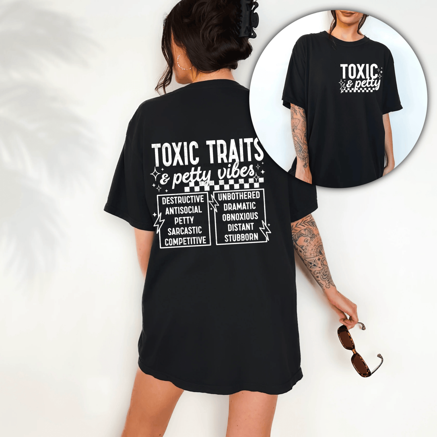 RTS TOXIC TRAITS & PETTY VIBES SINGLE COLOR WHITE Screen Print transfers size ADULT 10X12 POCKET INCLUDED - Do it yourself Transfers