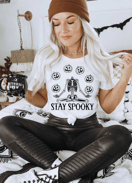 Stay Spooky pumpkins skull Halloween SINGLE COLOR BLACK size ADULT DTF TRANSFERPRINT TO ORDER - Do it yourself Transfers