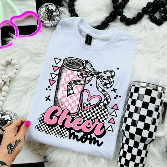 TRANSFER TUESDAY CHEER MOM PINK CAN BOW CHECKER DTF DIRECT TO FILM transfers size ADULT 10X12 - Do it yourself Transfers