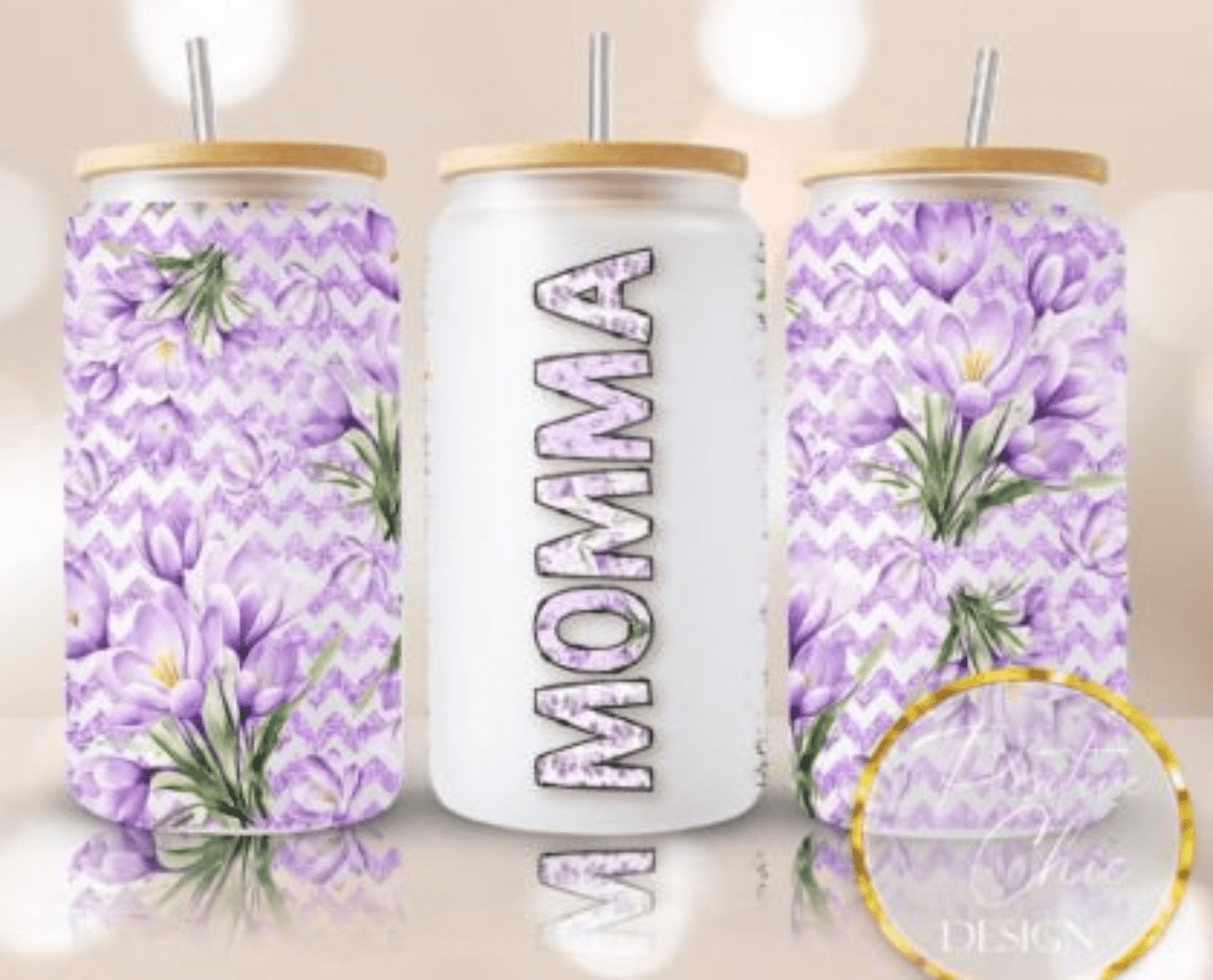TRANSFER TUESDAY MOMMA PURPLE FLOWERS CUP WRAP UV DTF 16OZ - Do it yourself Transfers