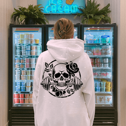 TRANSFER TUESDAY SHIPS FEB 11TH WORKING OUT GYM SKULL FLOWERS SINGLE COLOR BLACK Screen Print transfers size ADULT10X12 - Do it yourself Transfers