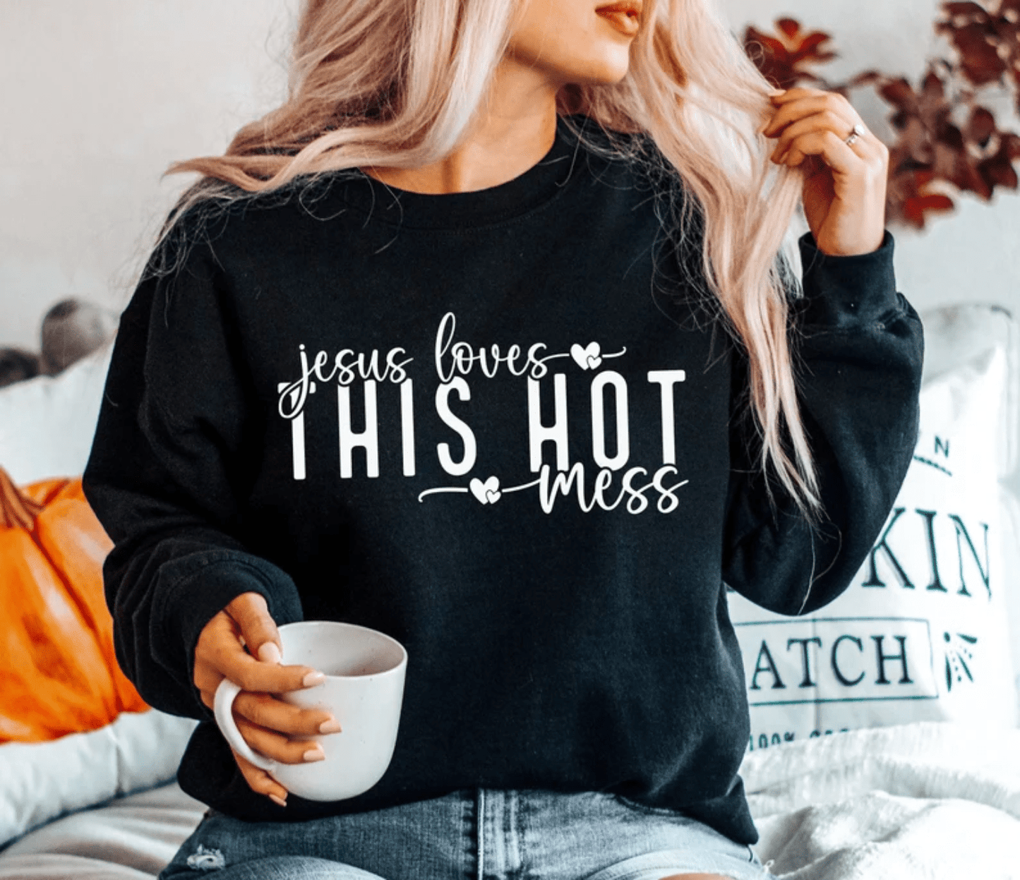 TRANSFER TUESDAY SHIPS FEB 18TH Jesus loves this hot mess SINGLE COLOR WHITE Screen Print transfers size ADULT 8X12 - Do it yourself Transfers