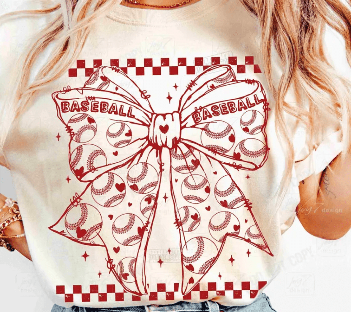 TRANSFER TUESDAY SHIPS FEB 4TH BASEBALL checker bow SINGLE COLOR RED Screen Print transfers size ADULT 11X12 - Do it yourself Transfers