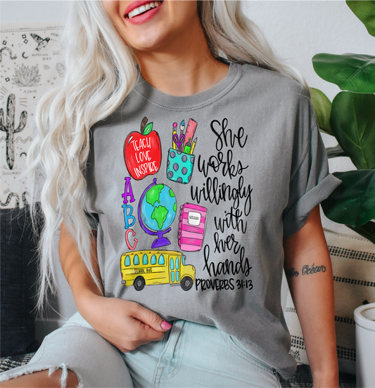 She works willingly with her hands proverbs 31:13 School teacher  size  DTF TRANSFER PRINT TO ORDER 289