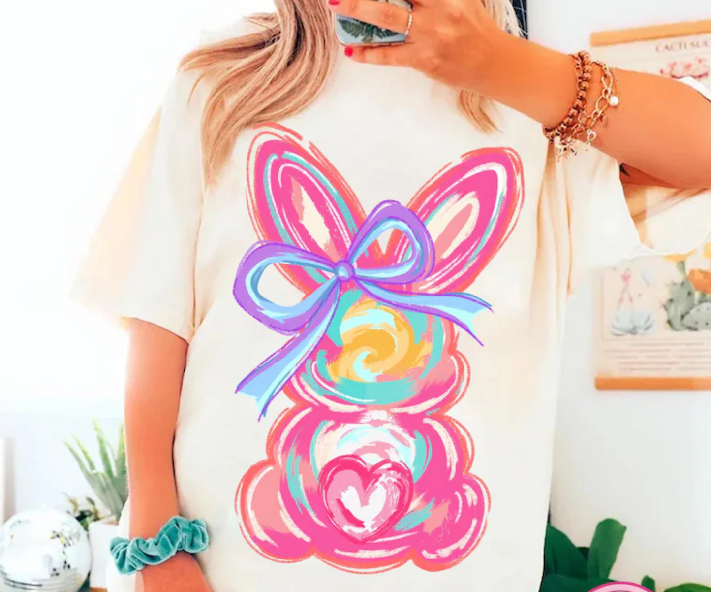 BUNNY BRUSH STROKES EASTER PURPLE BOW DTF TRANSFER PRINT TO ORDER 707