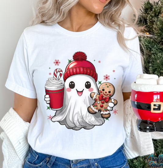 GHOST CHRISTMAS coffee latte gingerbread ADULT DTF TRANSFER PRINT TO ORDER 655