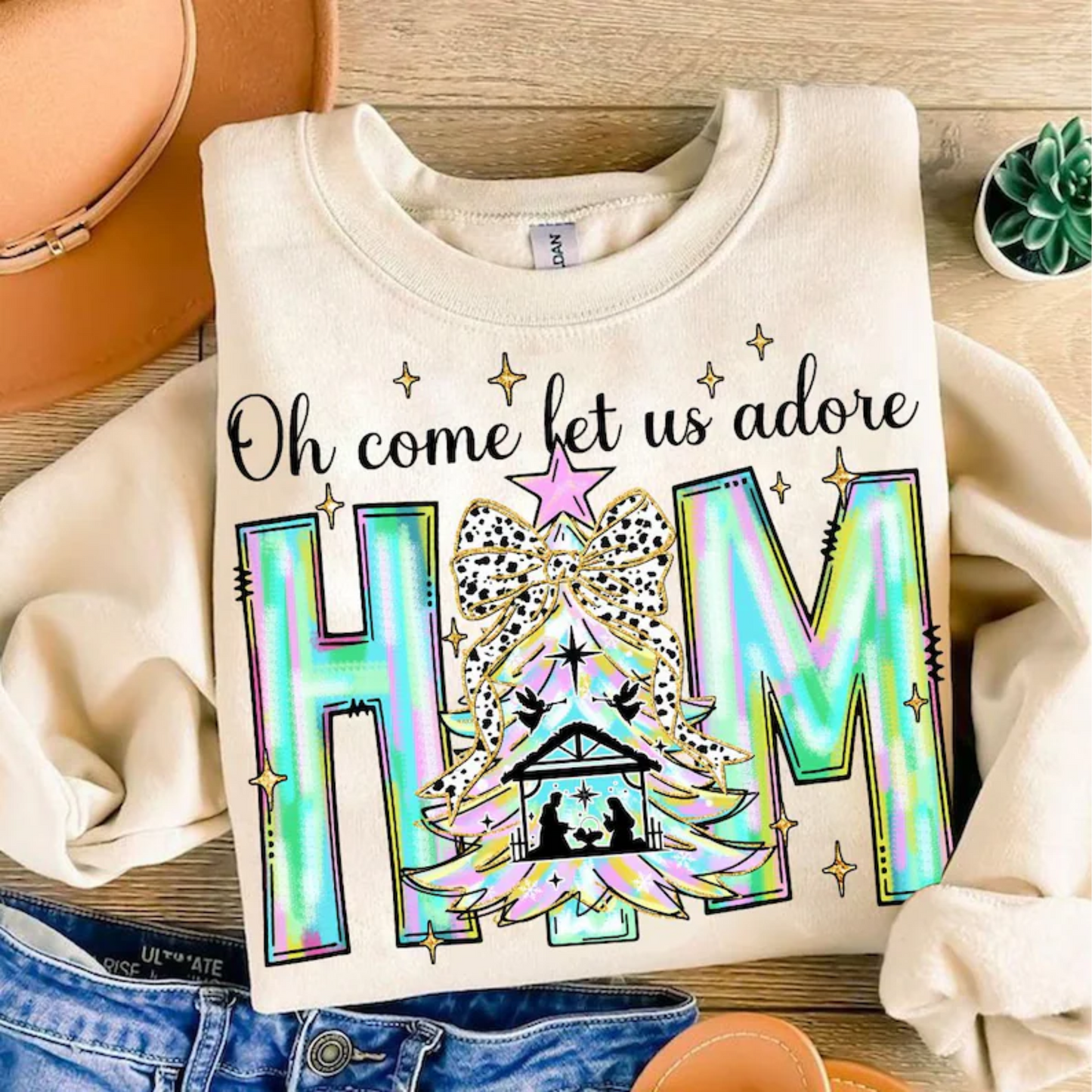 Oh come let us adore HIM Christmas tree  DTF TRANSFER PRINT TO ORDER 656