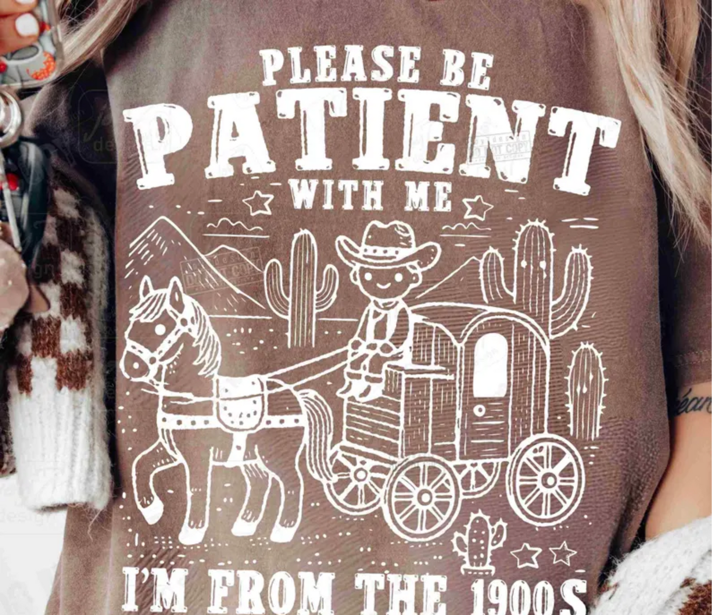 Please be patient with me I'm from the 1900s SINGLE COLOR WHITE DTF TRANSFER PRINT TO ORDER 724