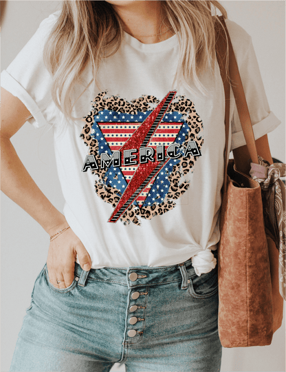 America Lighting bult vintage RED WHITE BLUE stars leopard size DTF TRANSFERPRINT TO ORDER - Do it yourself Transfers