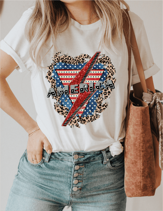 America Lighting bult vintage RED WHITE BLUE stars leopard size DTF TRANSFERPRINT TO ORDER - Do it yourself Transfers