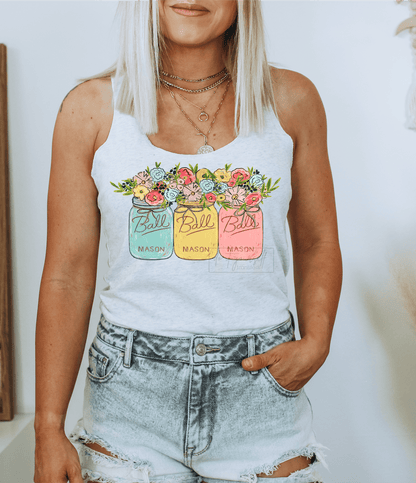 Colored Mason jars with flowers Watercolor jars with bright flowers size ADULT 7.5x12 DTF TRANSFERPRINT TO ORDER - Do it yourself Transfers