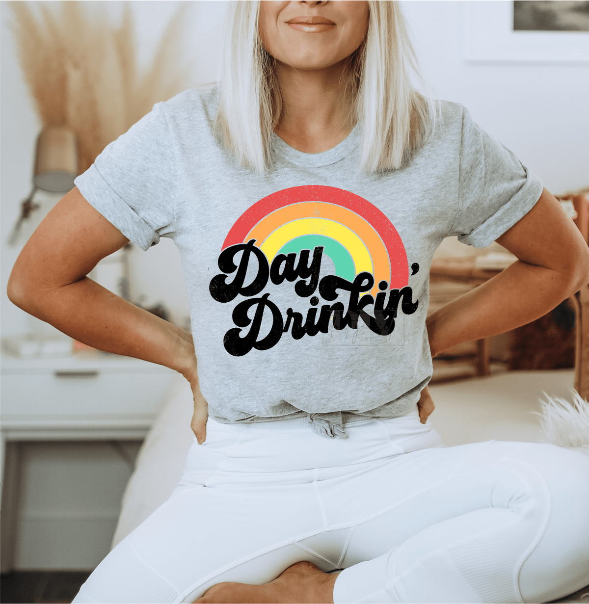 Day Drinkin' Rainbow colors size ADULT 9.6x11.6 DTF TRANSFERPRINT TO ORDER - Do it yourself Transfers