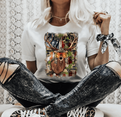 Deer American Flag hunting season antlers size ADULT 8.7x11.7 DTF TRANSFERPRINT TO ORDER - Do it yourself Transfers