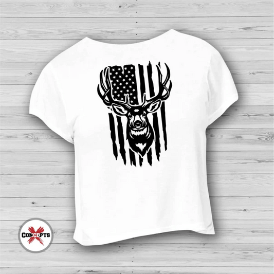 DEER FLAG AMERICA STARS SINGLE COLOR BLACK size ADULT 11X13 DTF TRANSFERPRINT TO ORDER - Do it yourself Transfers