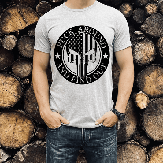 F around and find out punisher skull SINGLE COLOR BLACK size ADULT DTF TRANSFERPRINT TO ORDER - Do it yourself Transfers