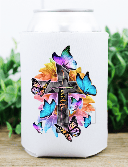 Faith Cross Butterflies flowers multi color size 3.5x3 DTF TRANSFERPRINT TO ORDER - Do it yourself Transfers