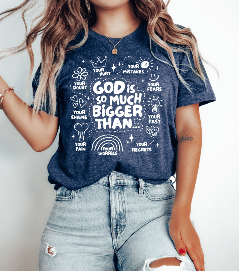 God is so much bigger than... your mistakes SINGLE COLOR WHITE size ADULT DTF TRANSFERPRINT TO ORDER - Do it yourself Transfers