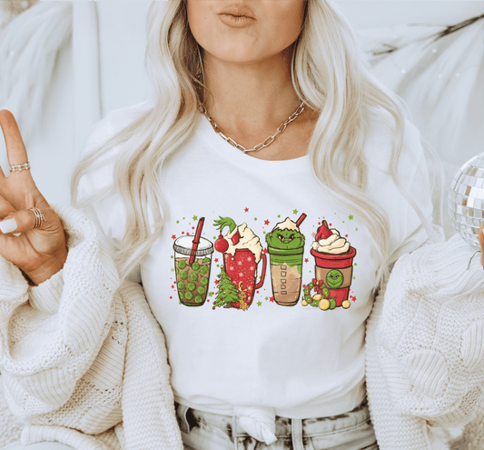 Grinch Coffee Latte hand Christmas tree DTF TRANSFER SIZE DTF TRANSFERPRINT TO ORDER - Do it yourself Transfers