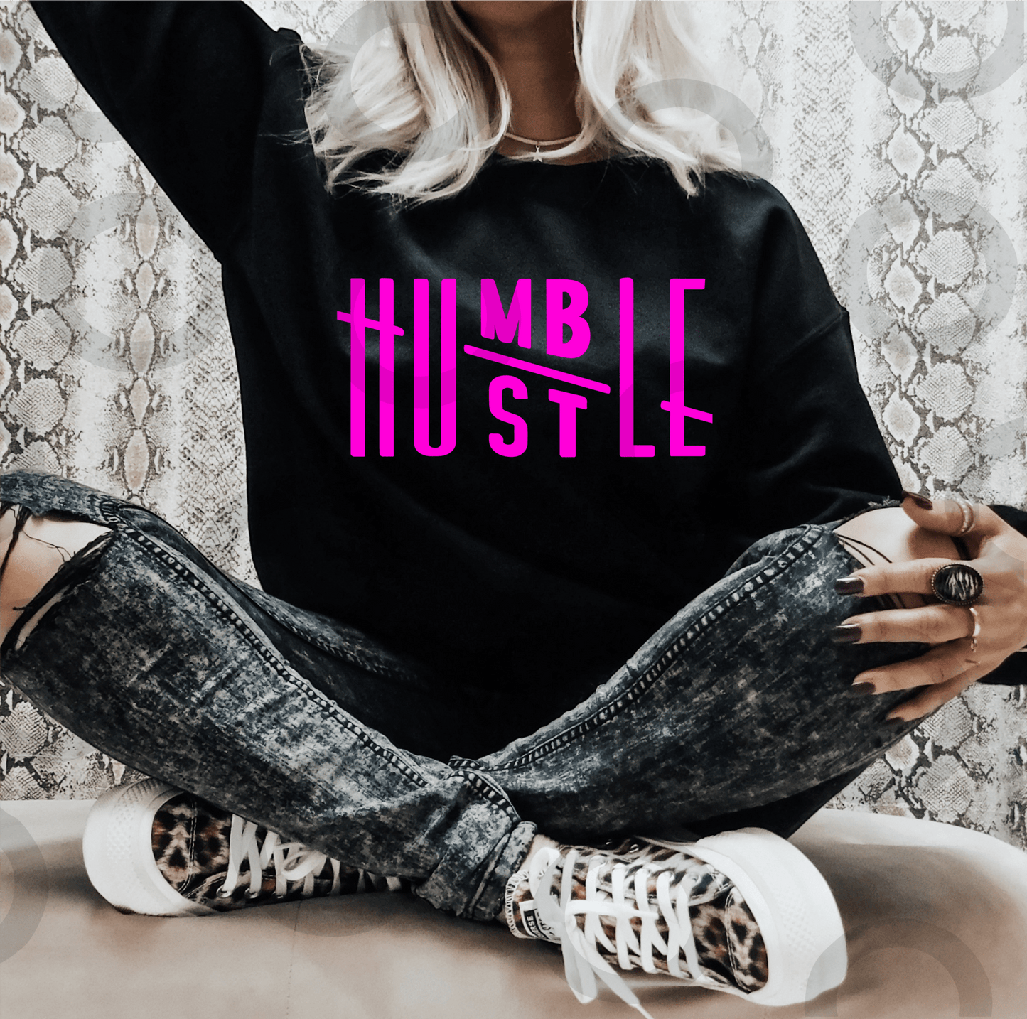 HUMBLE HUSTLE neon pink SINGLE COLOR size ADULT 6X11.5 DTF TRANSFERPRINT TO ORDER - Do it yourself Transfers