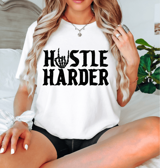 Hustle Harder SKULL HANDS SINGLE COLOR BLACK size ADULT DTF TRANSFERPRINT TO ORDER - Do it yourself Transfers