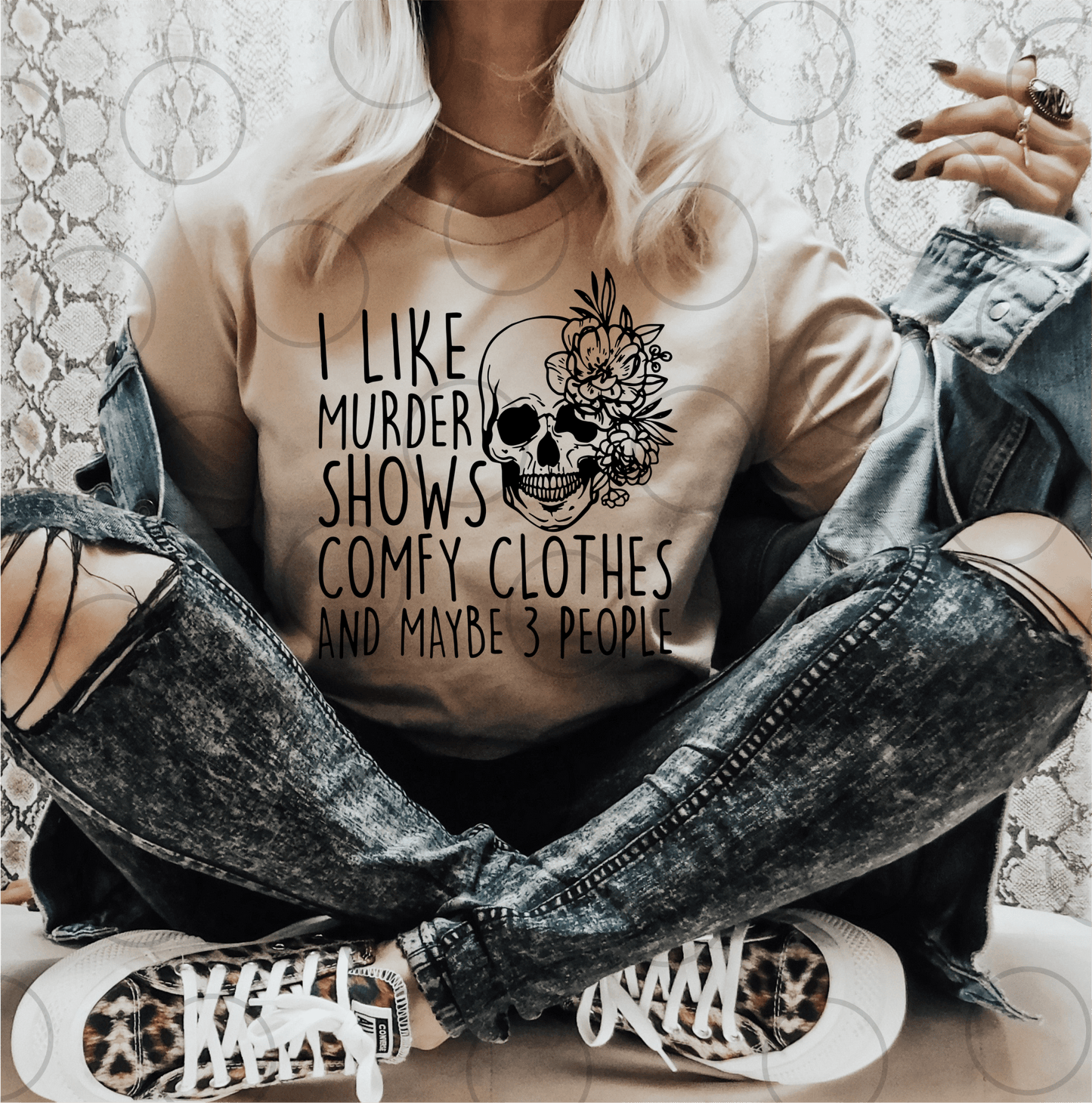 I like murder shows comfy clothes and maybe 3 people SINGLE COLOR BLACK size ADULT DTF TRANSFERPRINT TO ORDER - Do it yourself Transfers