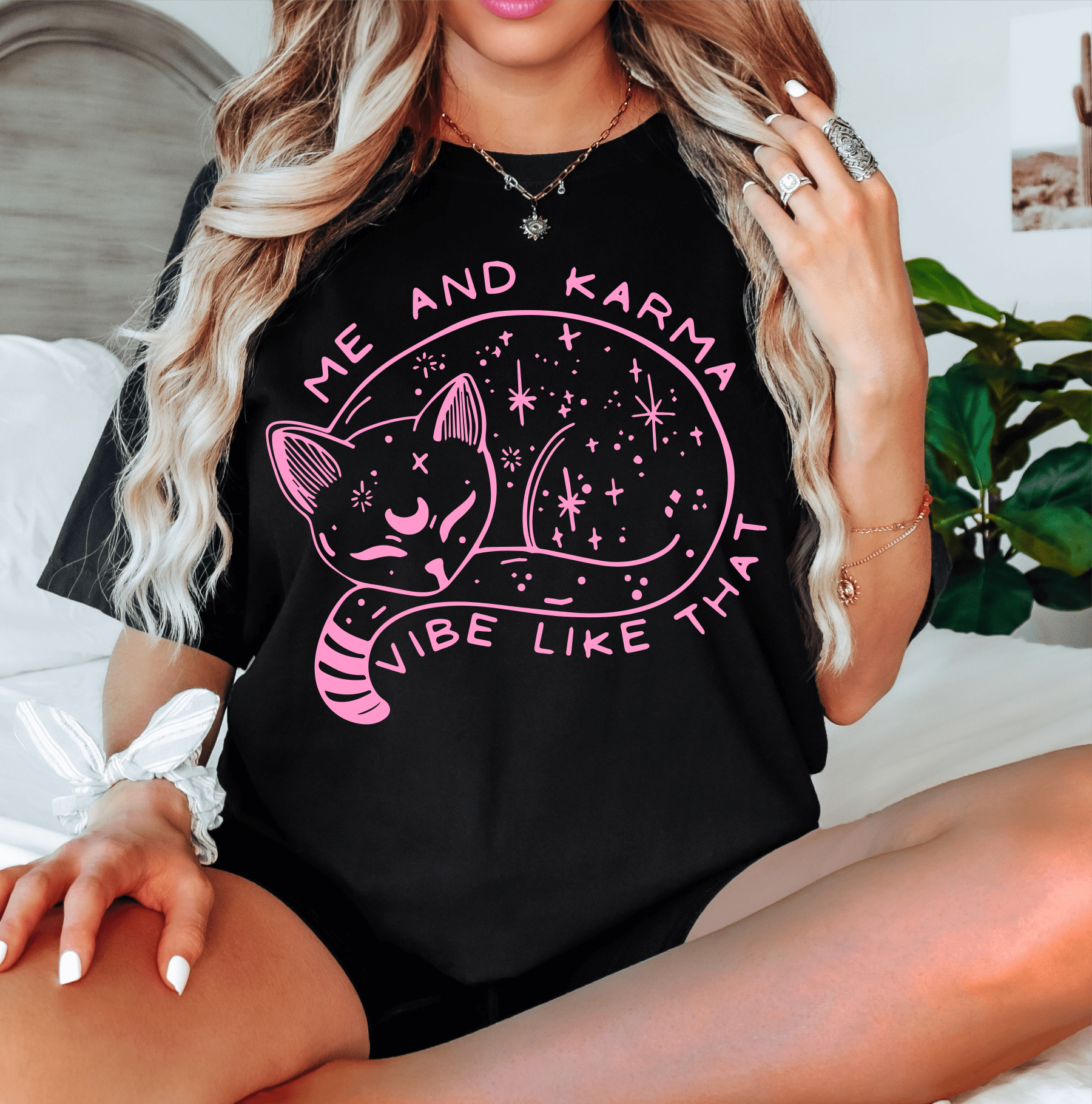 Me and Karma vibe like that cat SINGLE COLOR PINK size ADULT DTF TRANSFERPRINT TO ORDER - Do it yourself Transfers