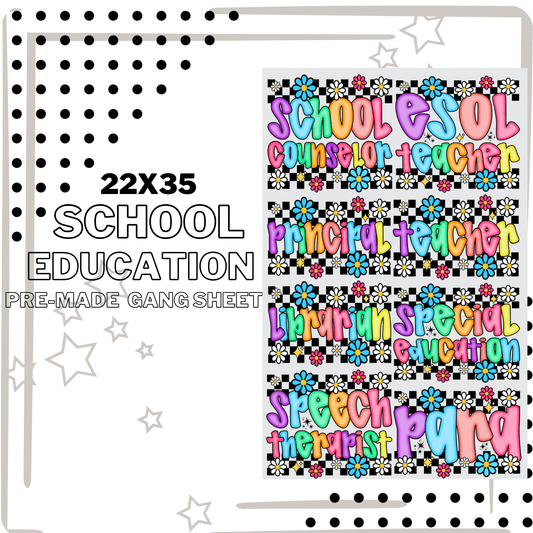 PRE - MADE SCHOOL EDUCATION TEACHER PARA LIBRARIAN GANG SHEET DTF DIRECT TO FILM transfers size 22X35 - Do it yourself Transfers