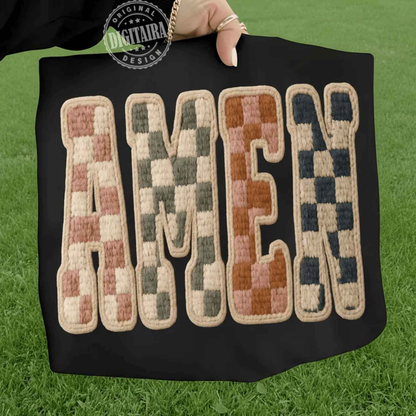 RTS AMEN CHECKER CREAM FAUX DTF DIRECT TO FILM transfers ADULT 10X12 - Do it yourself Transfers