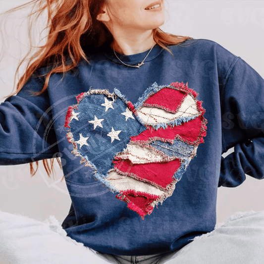 RTS AMERICA FLAG HEART YARN DTF DIRECT TO FILM transfers ADULT 10X11.5 - Do it yourself Transfers