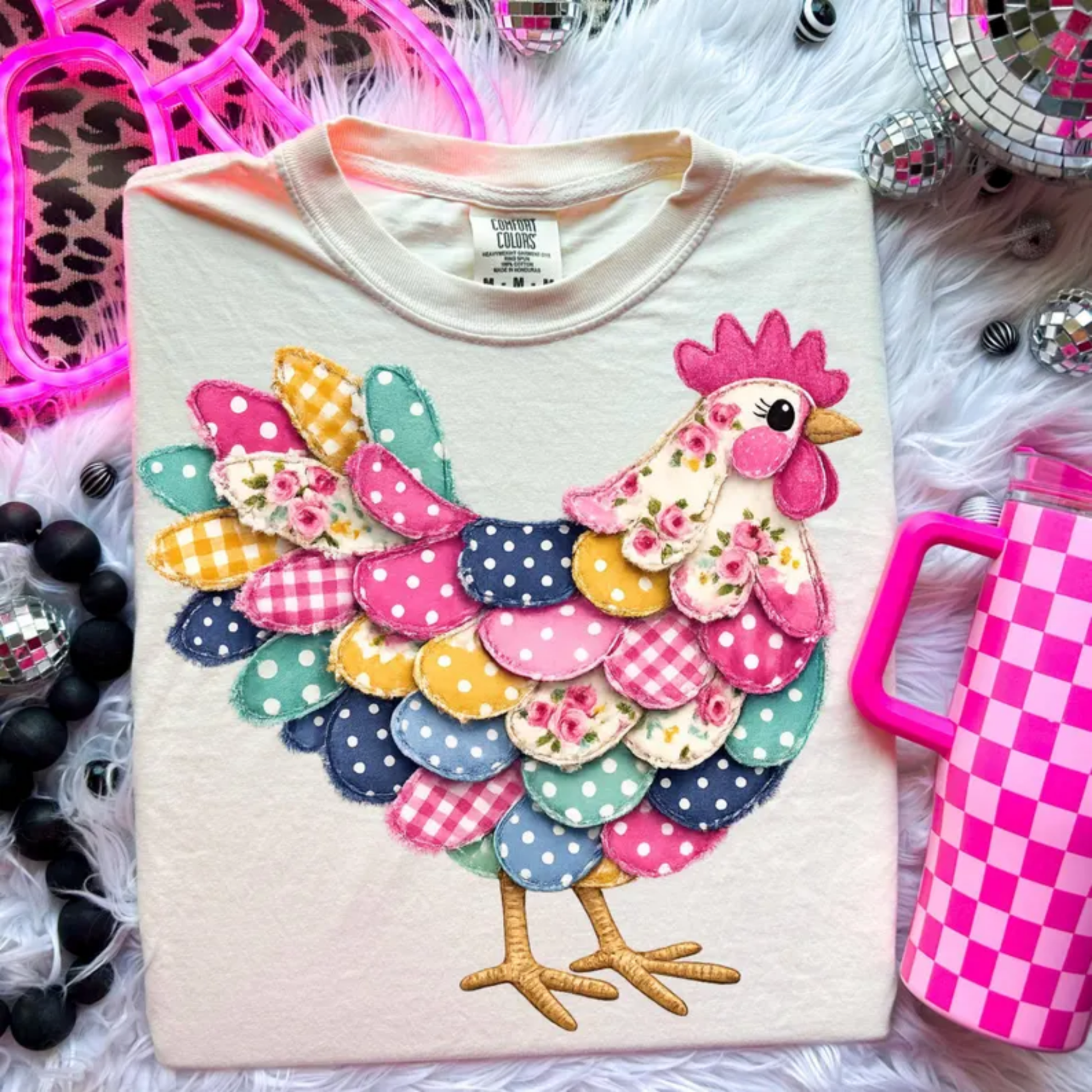 RTS CHICKEN SUMMER COLOR POLKA DOT DTF DIRECT TO FILM transfers ADULT 10X11.5 - Do it yourself Transfers