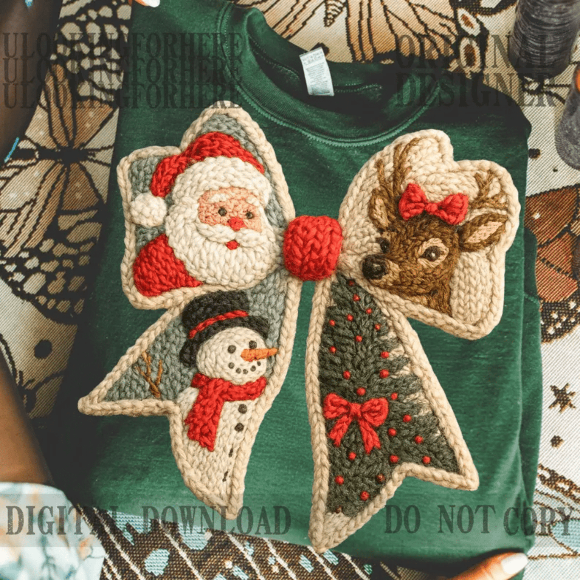 RTS CHRISTMAS BOW YARN CROCHET SANTA SNOWMAN DTF DIRECT TO FILM transfers ADULT 10X12 - Do it yourself Transfers